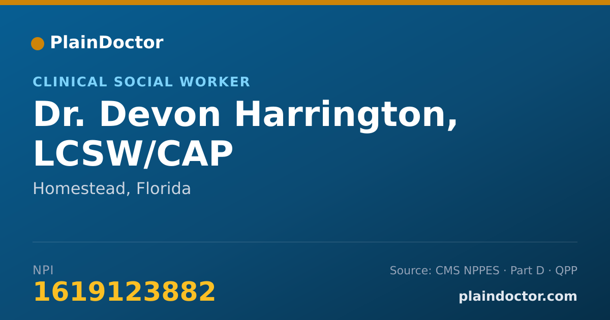 Shareable card for Devon Harrington, LCSW/CAP - Clinical Social Worker, Homestead, FL