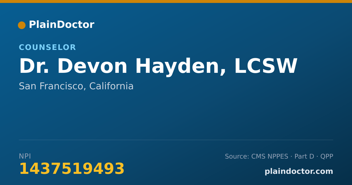 Shareable card for Devon Hayden, LCSW - Counselor, San Francisco, CA