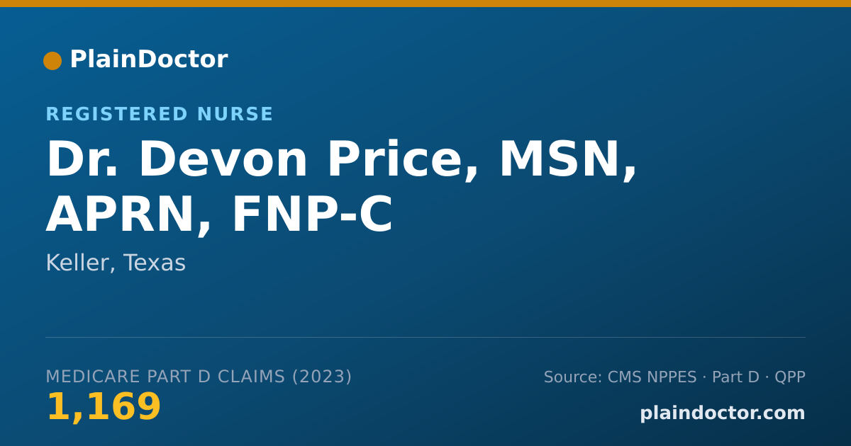 Shareable card for Devon Price, MSN, APRN, FNP-C - Registered Nurse, Keller, TX