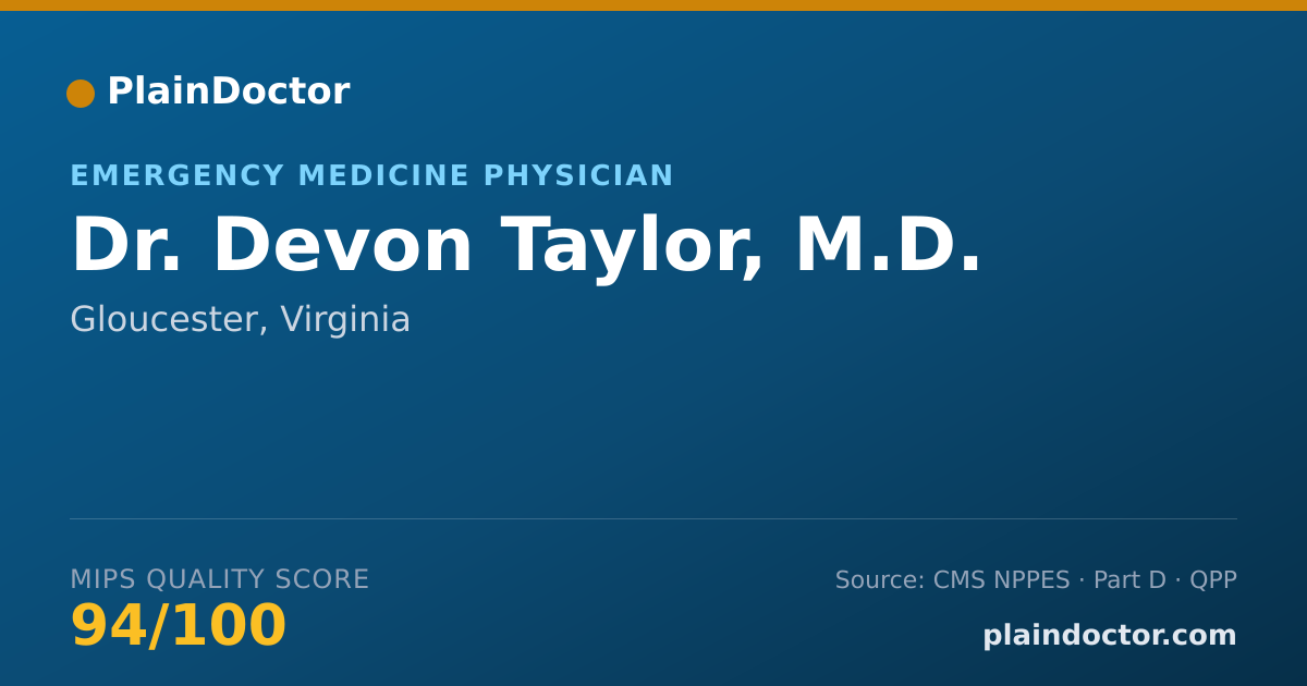 Shareable card for Devon Taylor, M.D. - Emergency Medicine Physician, Gloucester, VA