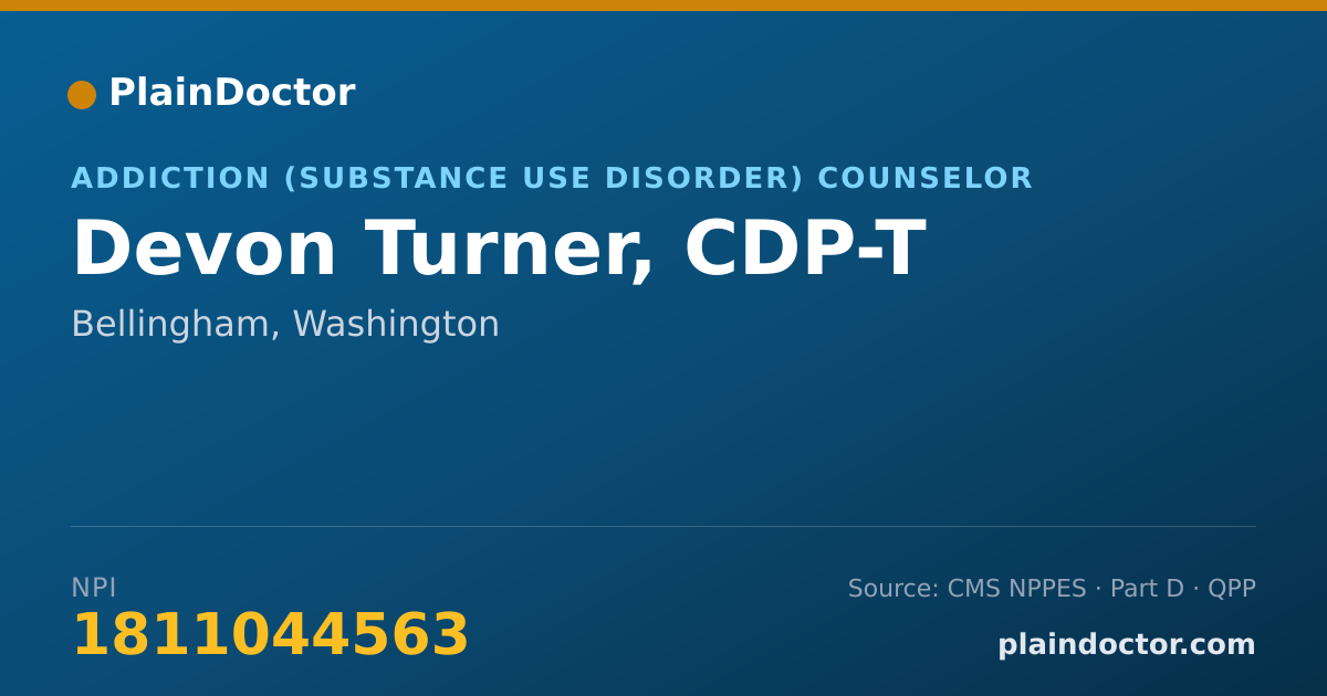 Shareable card for Devon Turner, CDP-T - Addiction (Substance Use Disorder) Counselor, Bellingham, WA
