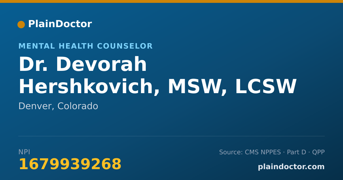 Shareable card for Devorah Hershkovich, MSW, LCSW - Mental Health Counselor, Denver, CO