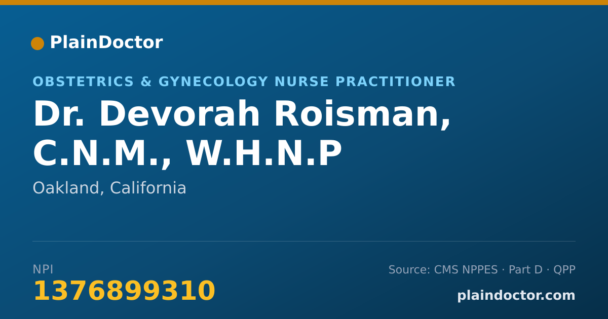 Shareable card for Devorah Roisman, C.N.M., W.H.N.P - Obstetrics & Gynecology Nurse Practitioner, Oakland, CA