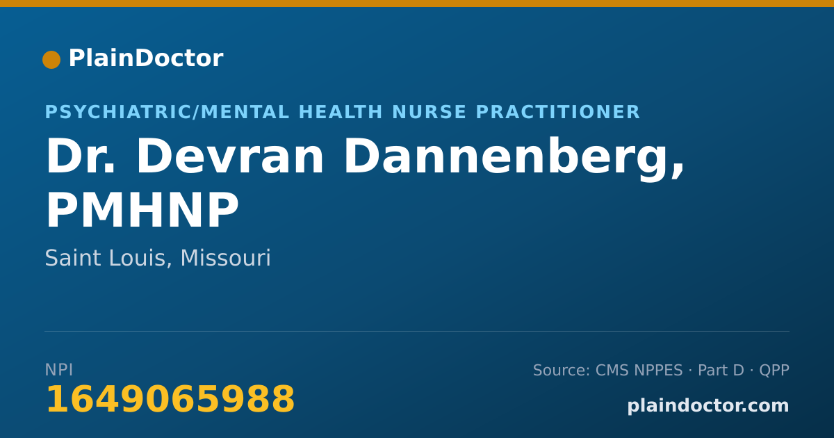 Shareable card for Devran Dannenberg, PMHNP - Psychiatric/Mental Health Nurse Practitioner, Saint Louis, MO