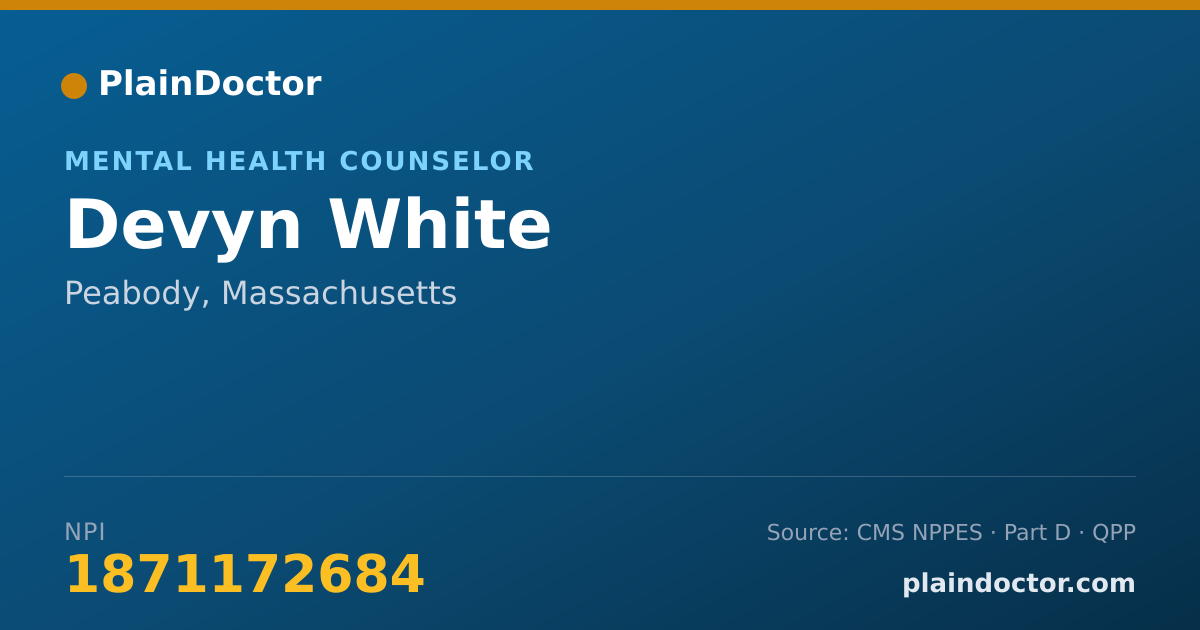 Shareable card for Devyn White - Mental Health Counselor, Peabody, MA