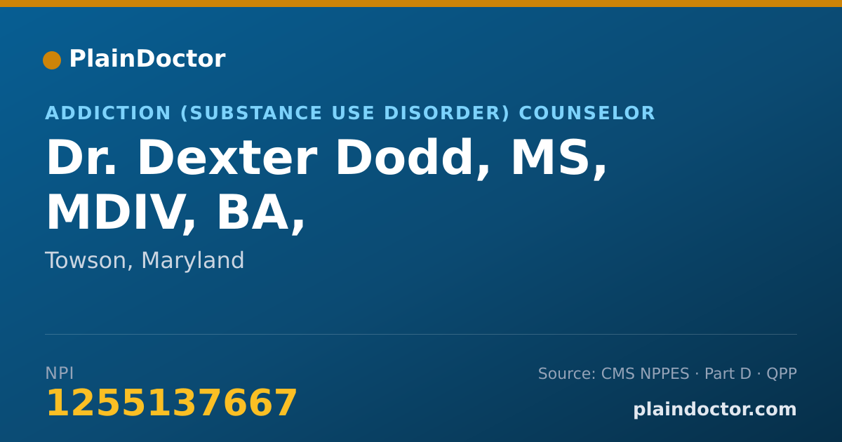 Shareable card for Dexter Dodd, MS, MDIV, BA, - Addiction (Substance Use Disorder) Counselor, Towson, MD