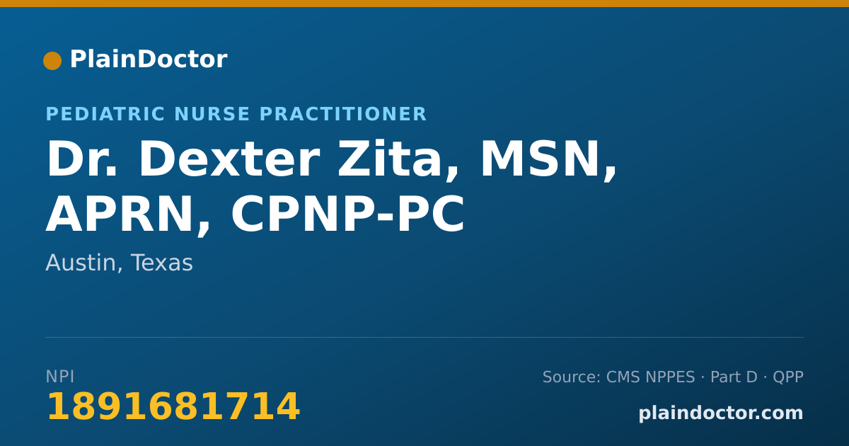Shareable card for Dexter Zita, MSN, APRN, CPNP-PC - Pediatric Nurse Practitioner, Austin, TX