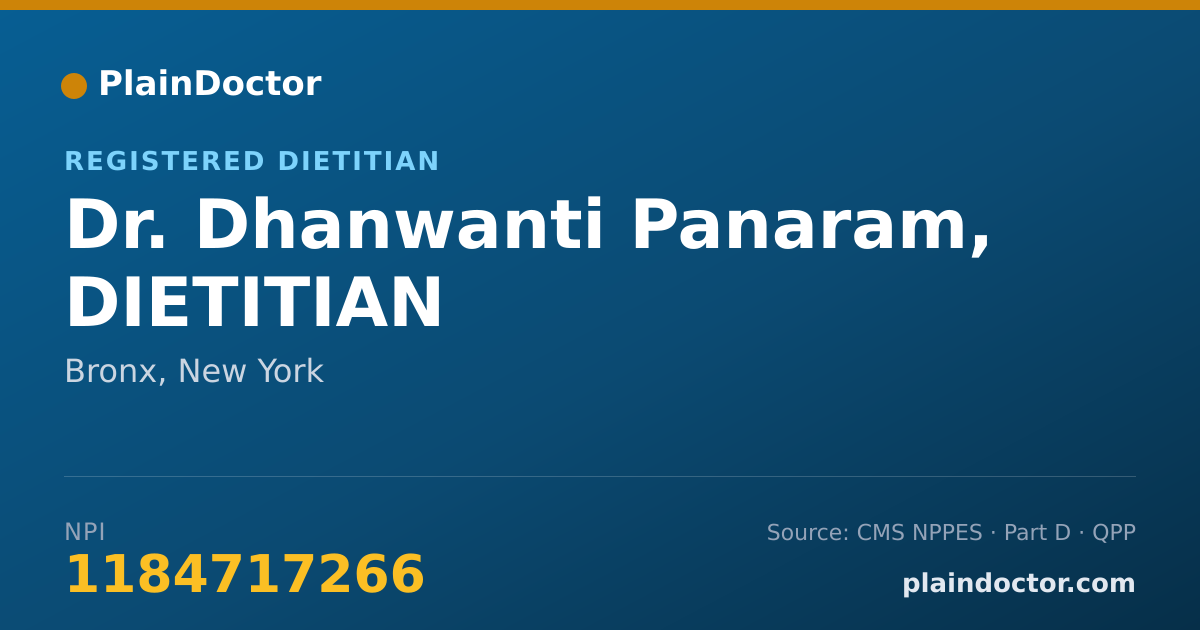 Shareable card for Dhanwanti Panaram, DIETITIAN - Registered Dietitian, Bronx, NY