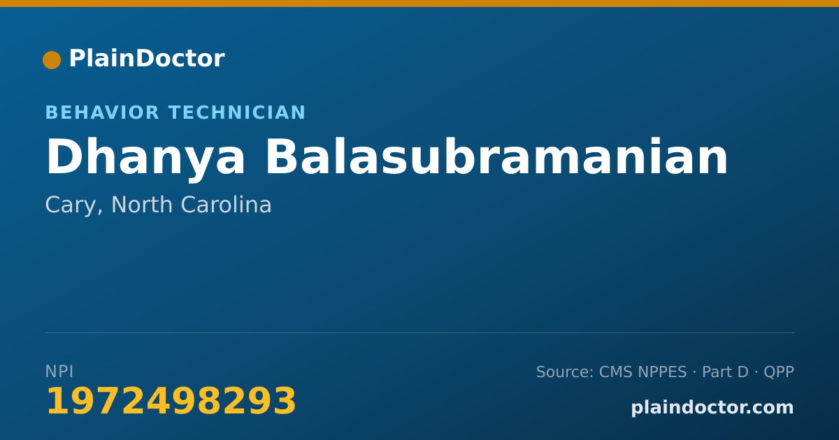 Shareable card for Dhanya Balasubramanian - Behavior Technician, Cary, NC