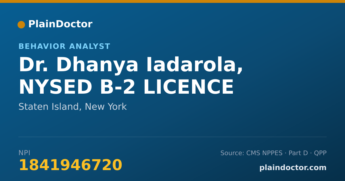 Shareable card for Dhanya Iadarola, NYSED B-2 LICENCE - Behavior Analyst, Staten Island, NY