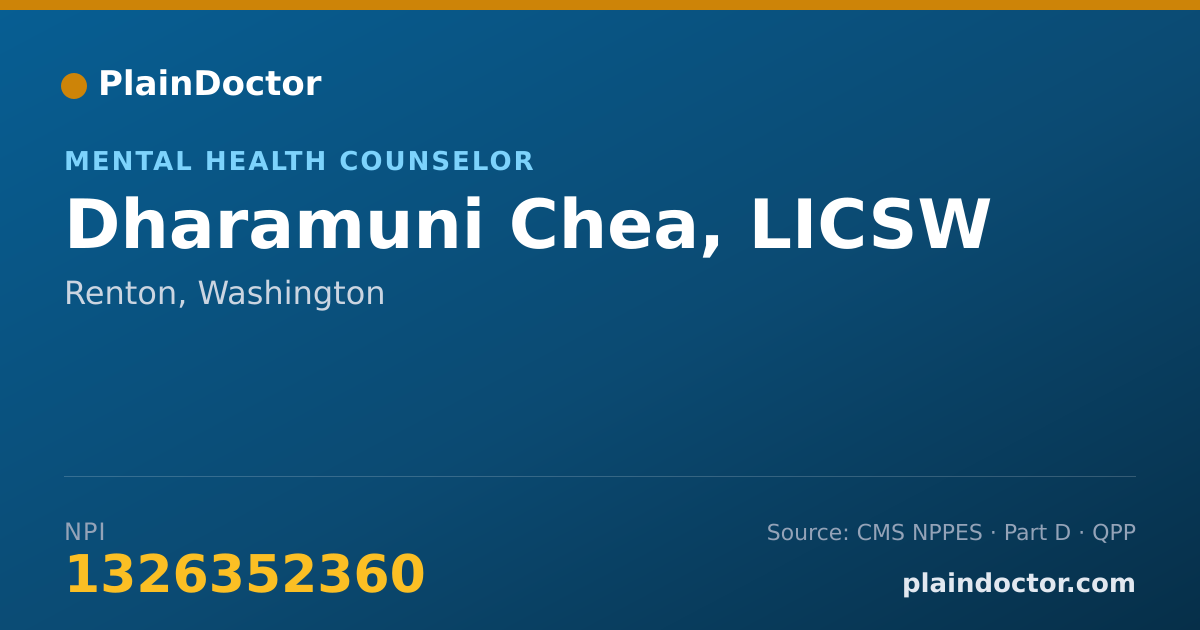 Shareable card for Dharamuni Chea, LICSW - Mental Health Counselor, Renton, WA