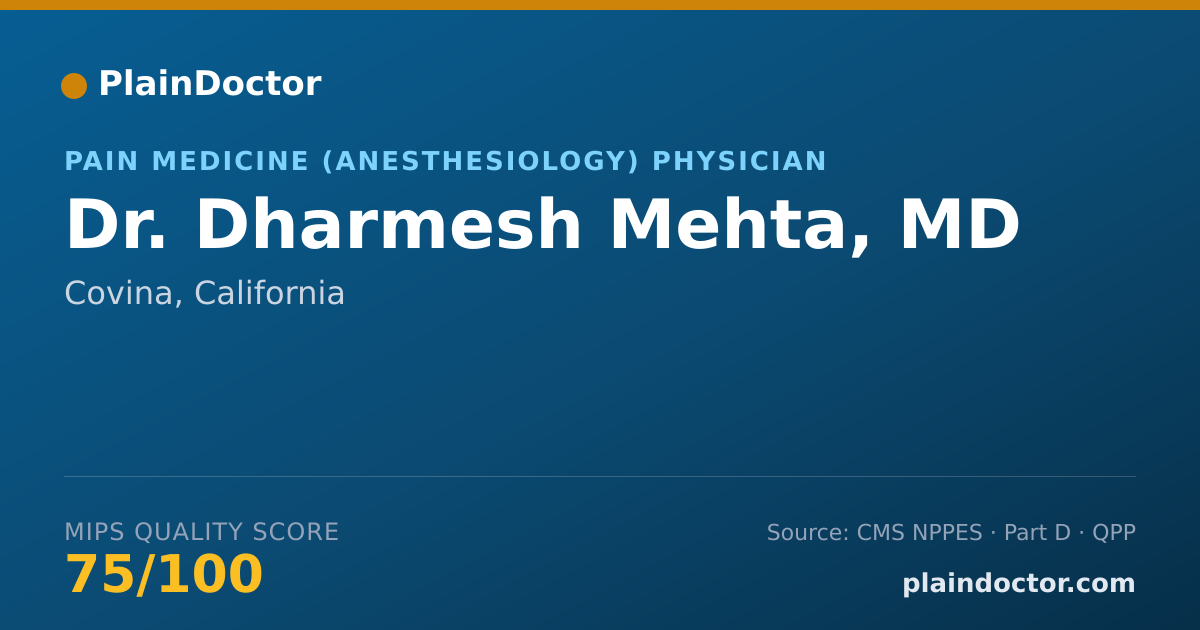 Shareable card for Dharmesh Mehta, MD - Pain Medicine (Anesthesiology) Physician, Covina, CA