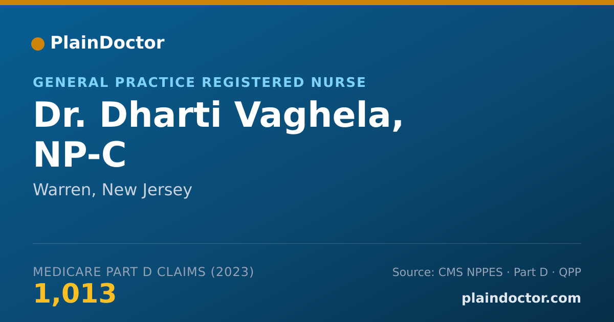 Shareable card for Dharti Vaghela, NP-C - General Practice Registered Nurse, Warren, NJ