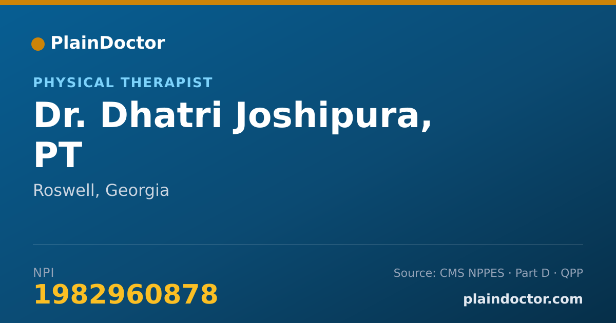 Shareable card for Dhatri Joshipura, PT - Physical Therapist, Roswell, GA