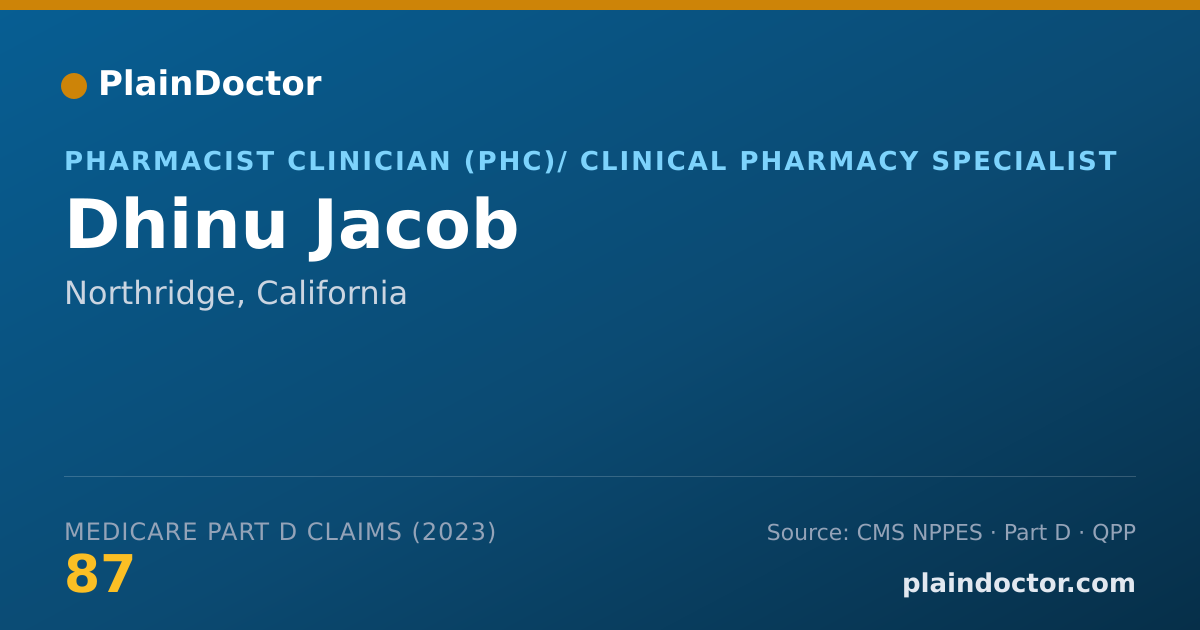Shareable card for Dhinu Jacob - Pharmacist Clinician (PhC)/ Clinical Pharmacy Specialist, Northridge, CA