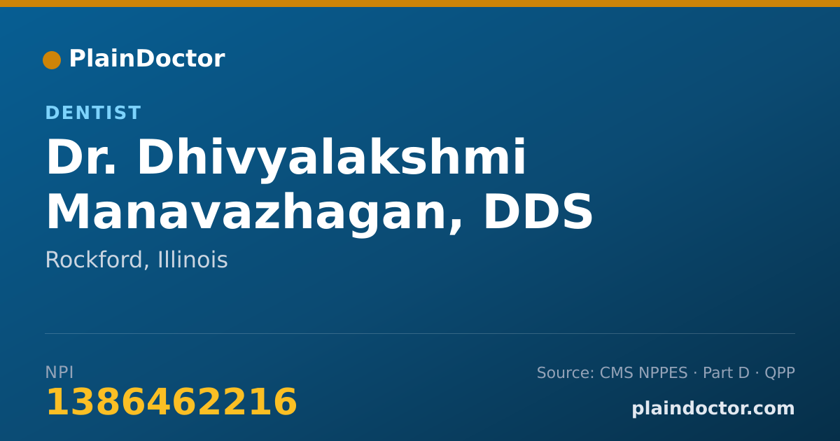 Shareable card for Dhivyalakshmi Manavazhagan, DDS - Dentist, Rockford, IL