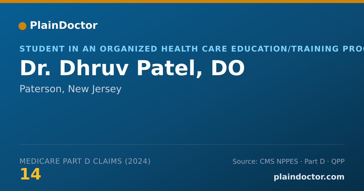 Shareable card for Dhruv Patel, DO - Student in an Organized Health Care Education/Training Program, Paterson, NJ