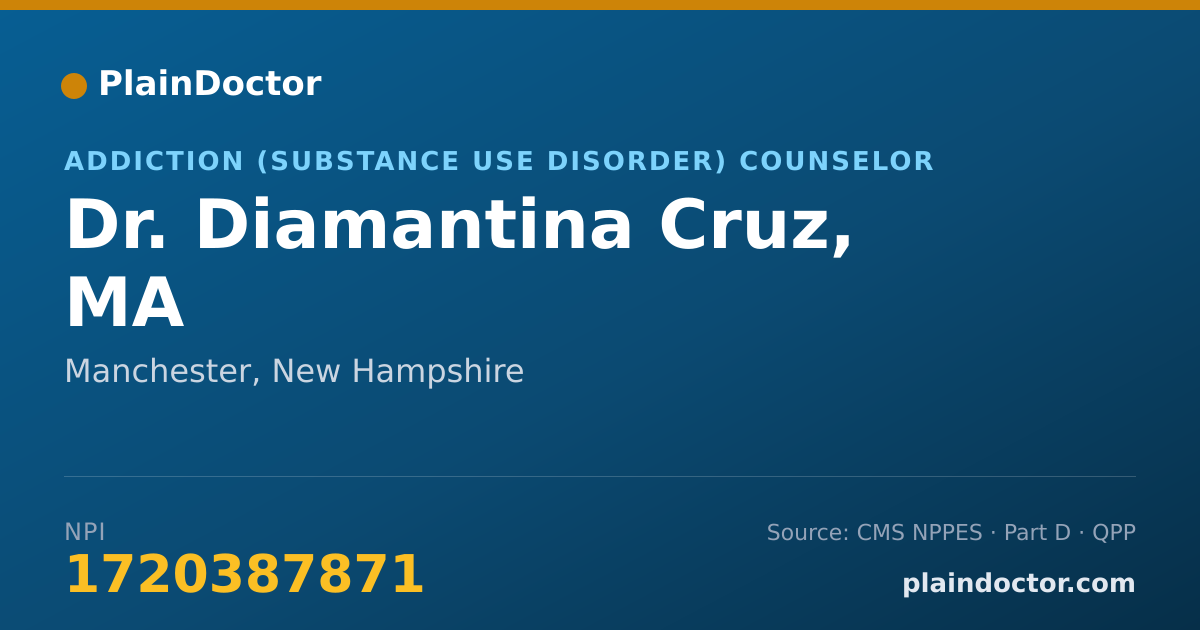 Shareable card for Diamantina Cruz, MA - Addiction (Substance Use Disorder) Counselor, Manchester, NH