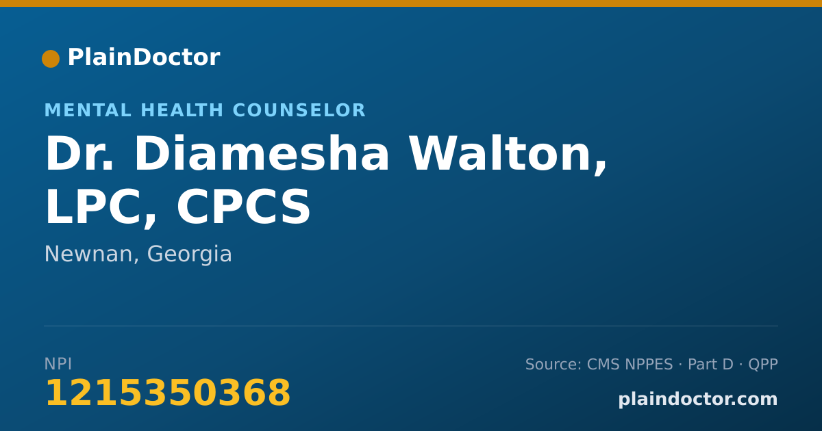 Shareable card for Diamesha Walton, LPC, CPCS - Mental Health Counselor, Newnan, GA