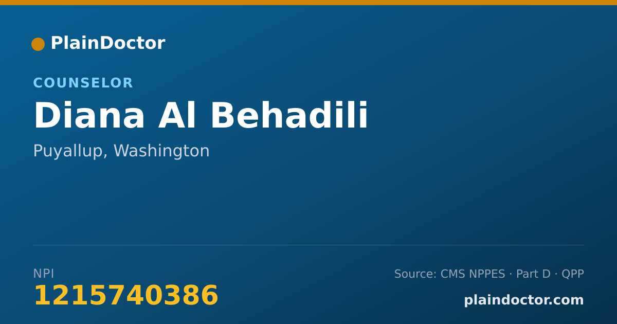 Shareable card for Diana Al Behadili - Counselor, Puyallup, WA