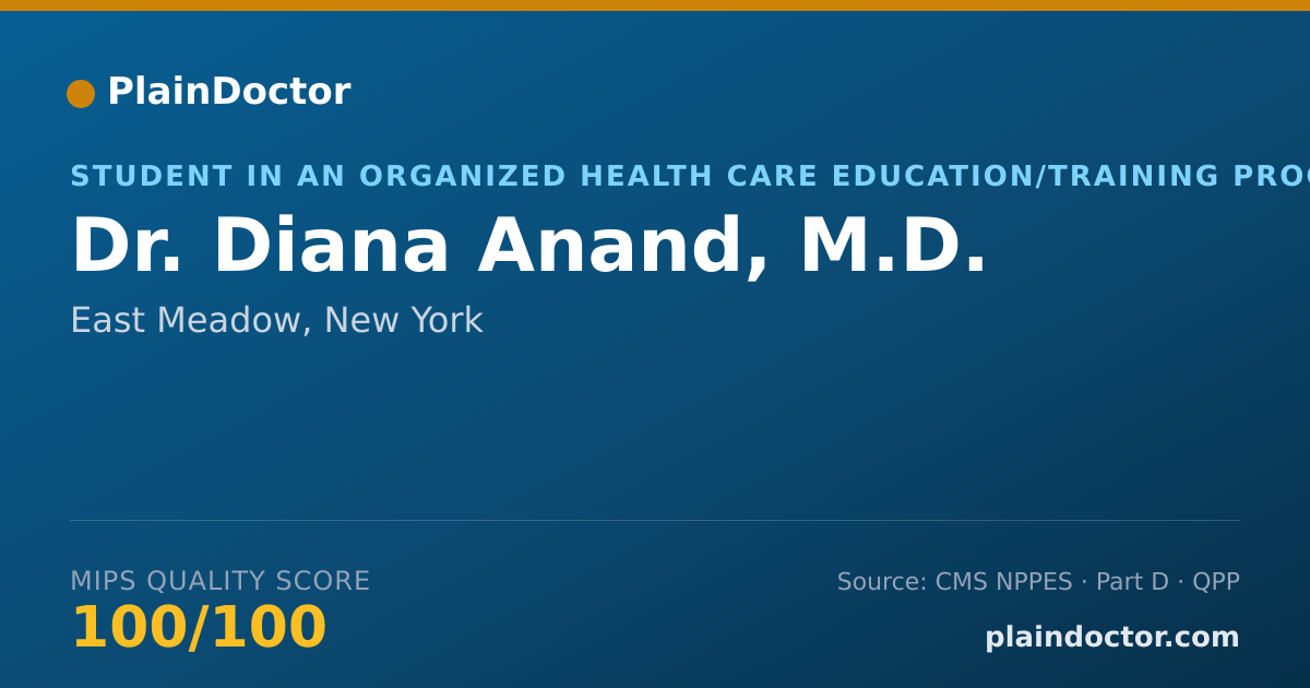 Shareable card for Diana Anand, M.D. - Student in an Organized Health Care Education/Training Program, East Meadow, NY