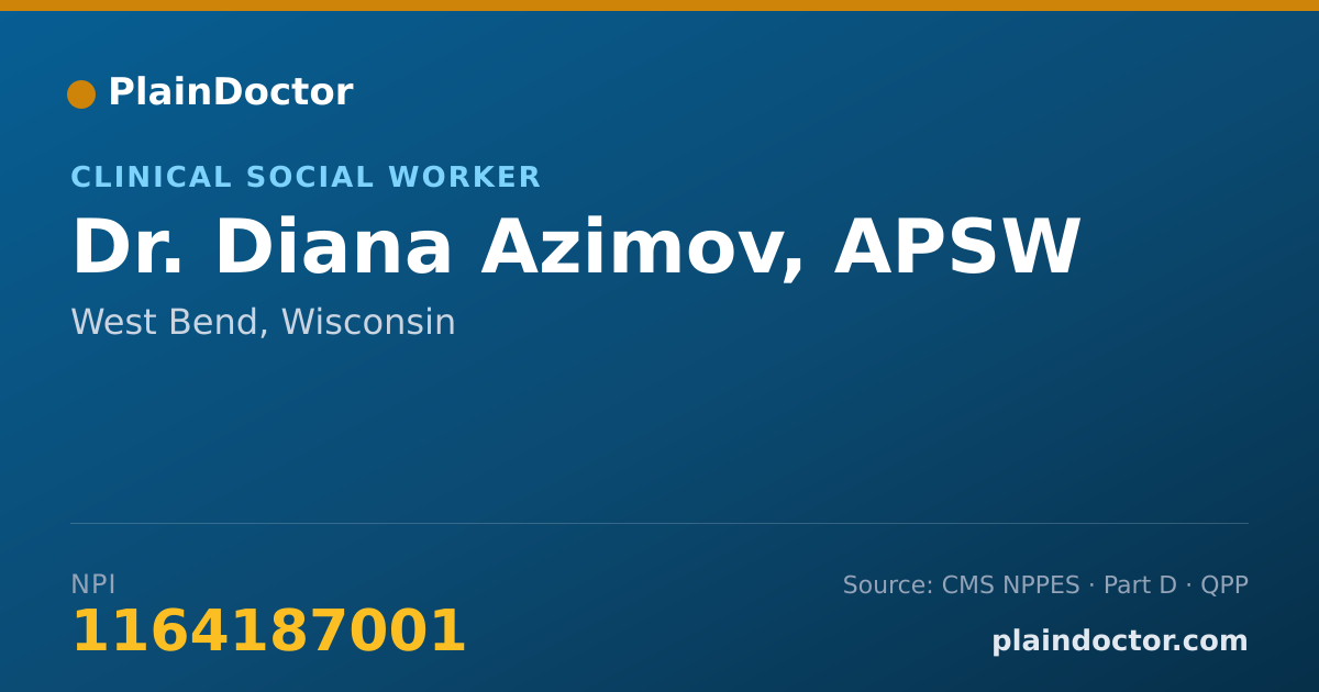 Shareable card for Diana Azimov, APSW - Clinical Social Worker, West Bend, WI