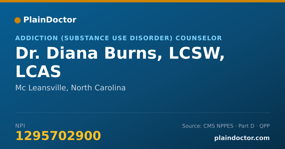 Shareable card for Diana Burns, LCSW, LCAS - Addiction (Substance Use Disorder) Counselor, Mc Leansville, NC