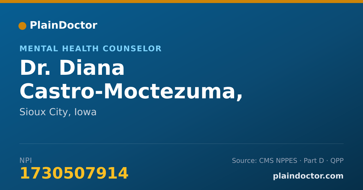 Shareable card for Diana Castro-Moctezuma, LMHC, IADC - Mental Health Counselor, Sioux City, IA