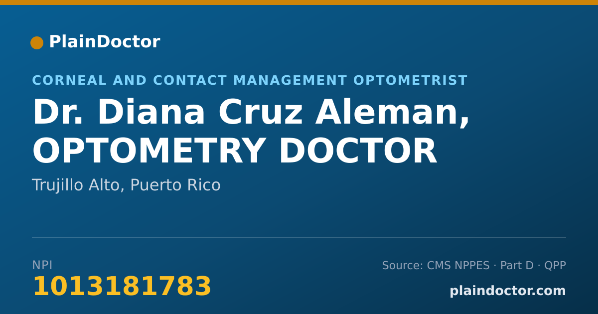 Shareable card for Diana Cruz Aleman, OPTOMETRY DOCTOR - Corneal and Contact Management Optometrist, Trujillo Alto, PR