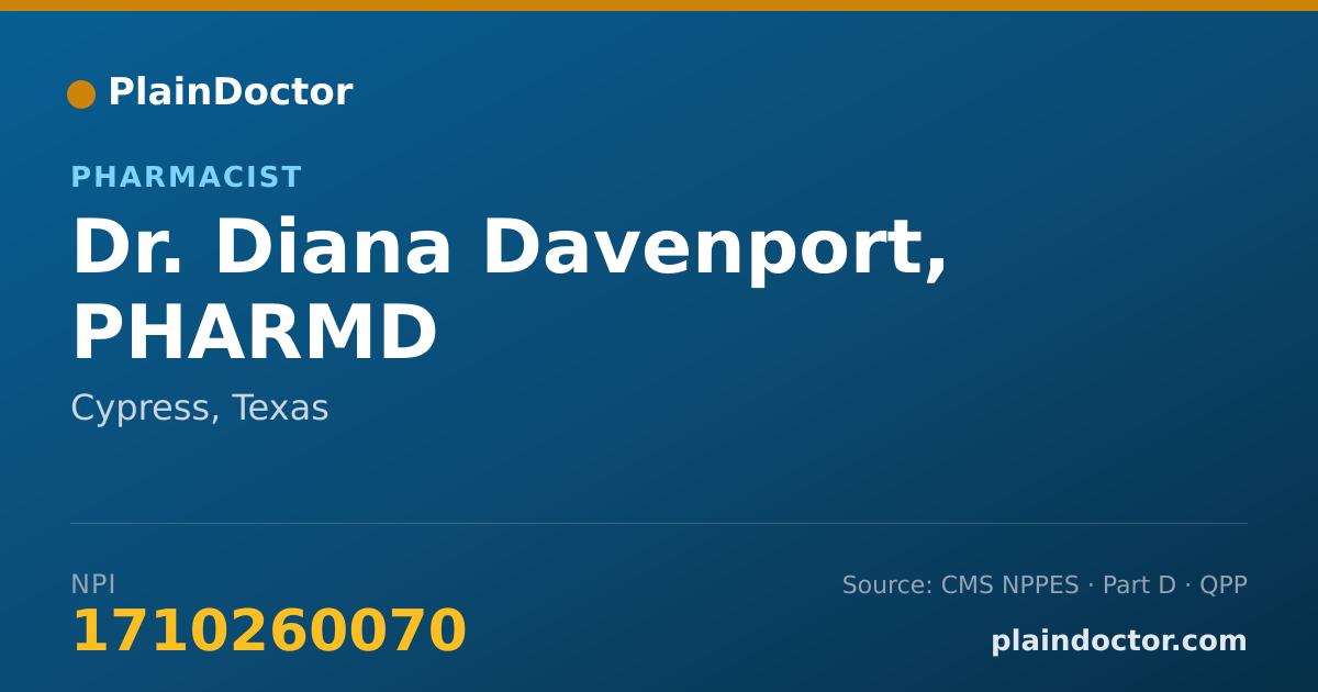 Shareable card for Diana Davenport, PHARMD - Pharmacist, Cypress, TX