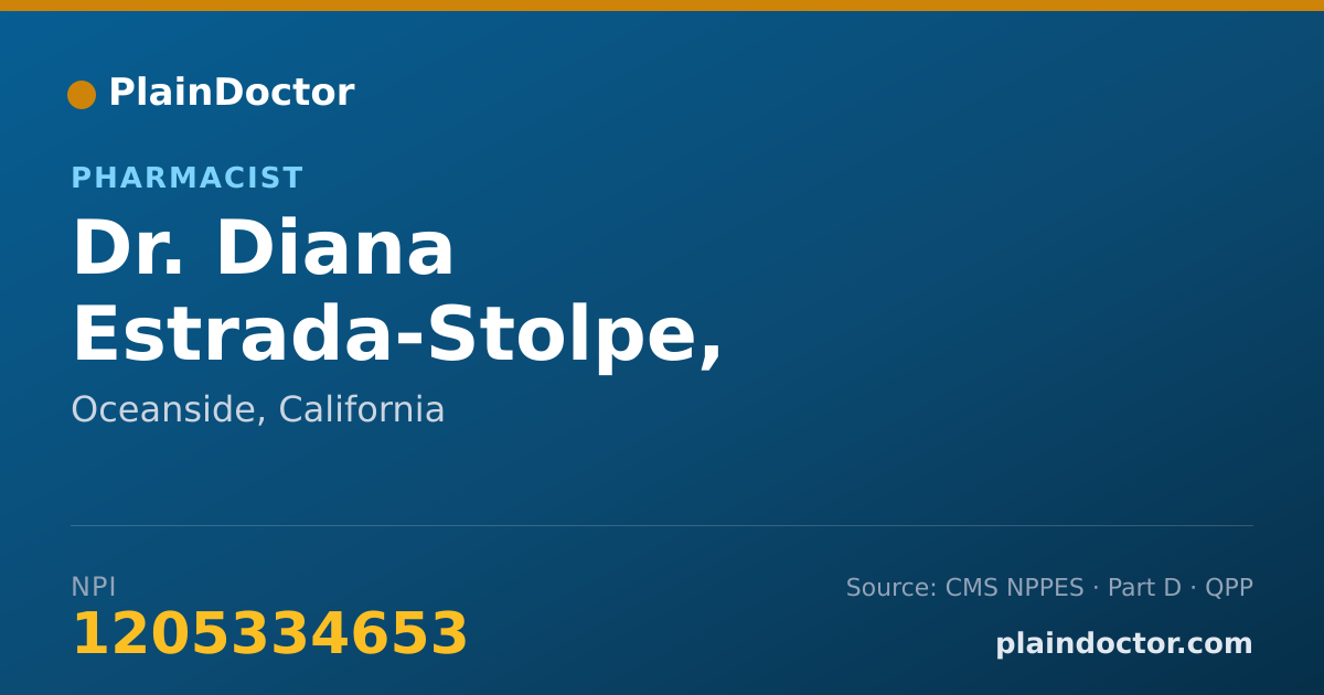 Shareable card for Diana Estrada-Stolpe, PHARMD, RPH - Pharmacist, Oceanside, CA