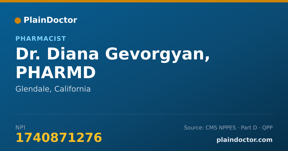Shareable card for Diana Gevorgyan, PHARMD - Pharmacist, Glendale, CA