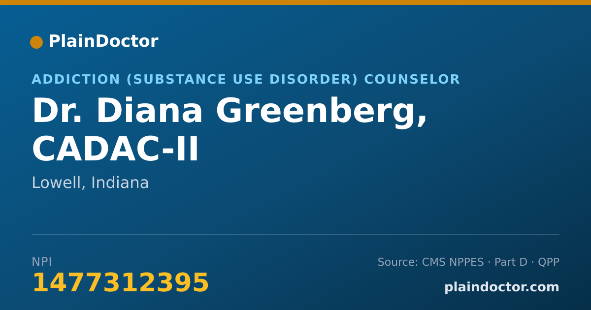 Shareable card for Diana Greenberg, CADAC-II - Addiction (Substance Use Disorder) Counselor, Lowell, IN