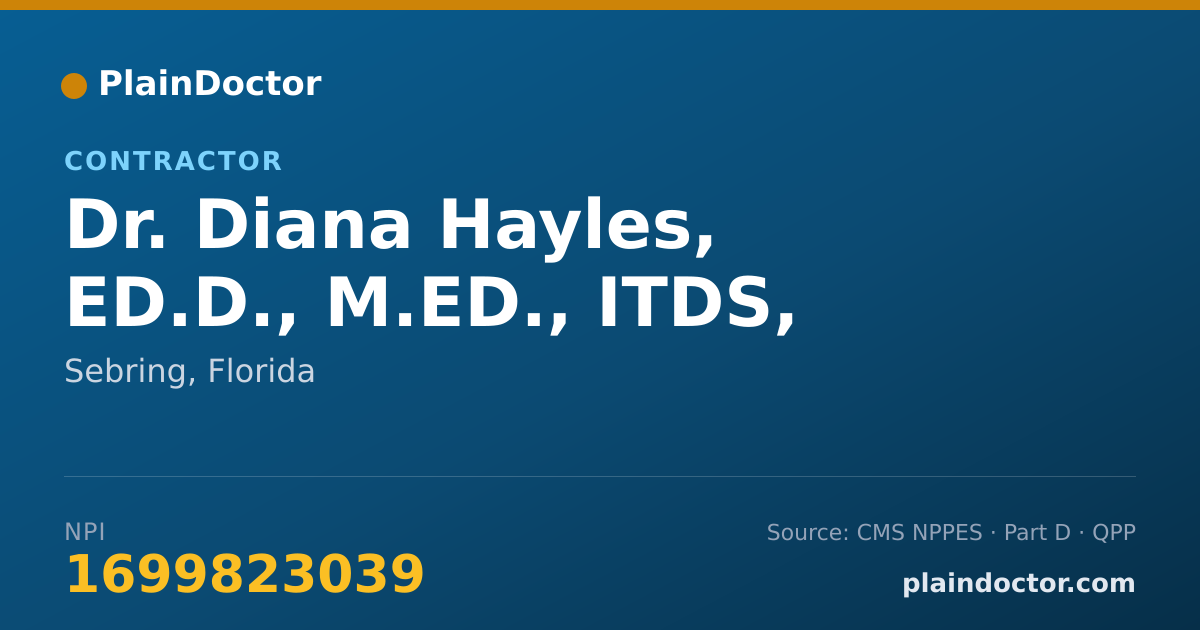 Shareable card for Diana Hayles, ED.D., M.ED., ITDS, - Contractor, Sebring, FL