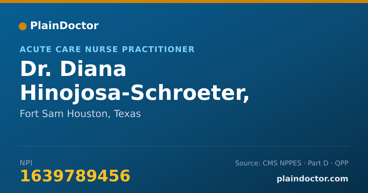 Shareable card for Diana Hinojosa-Schroeter, APRN - Acute Care Nurse Practitioner, Fort Sam Houston, TX
