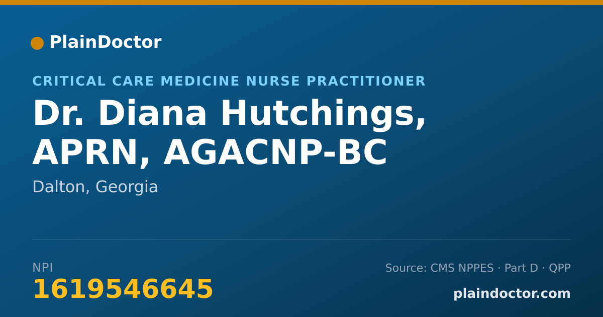 Shareable card for Diana Hutchings, APRN, AGACNP-BC - Critical Care Medicine Nurse Practitioner, Dalton, GA