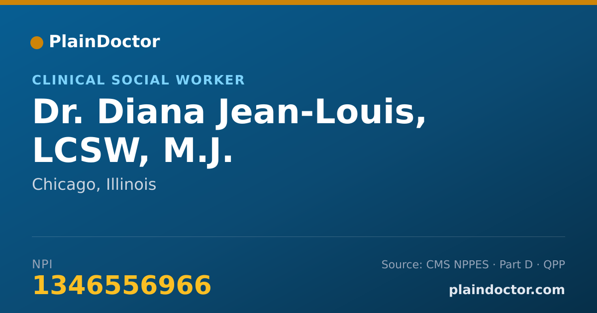 Shareable card for Diana Jean-Louis, LCSW, M.J. - Clinical Social Worker, Chicago, IL
