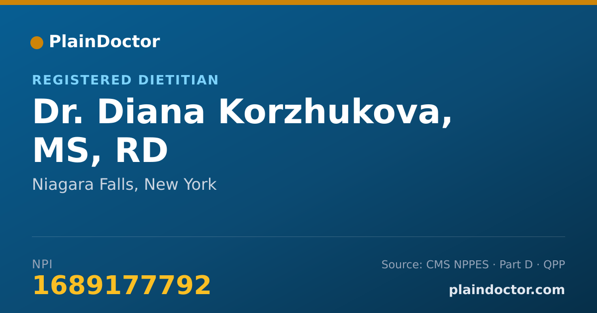 Shareable card for Diana Korzhukova, MS, RD - Registered Dietitian, Niagara Falls, NY