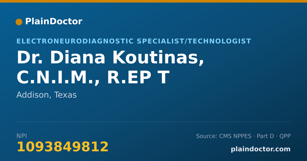 Shareable card for Diana Koutinas, C.N.I.M., R.EP T - Electroneurodiagnostic Specialist/Technologist, Addison, TX