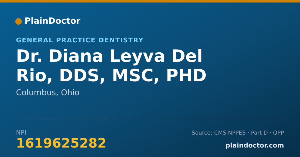 Shareable card for Diana Leyva Del Rio, DDS, MSC, PHD - General Practice Dentistry, Columbus, OH