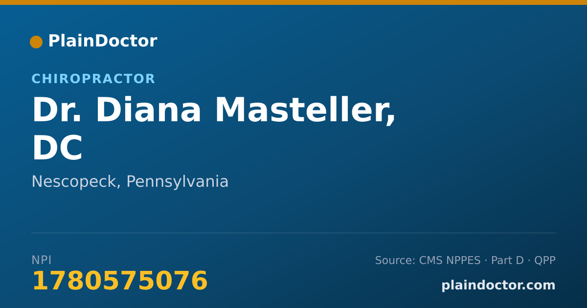 Shareable card for Diana Masteller, DC - Chiropractor, Nescopeck, PA