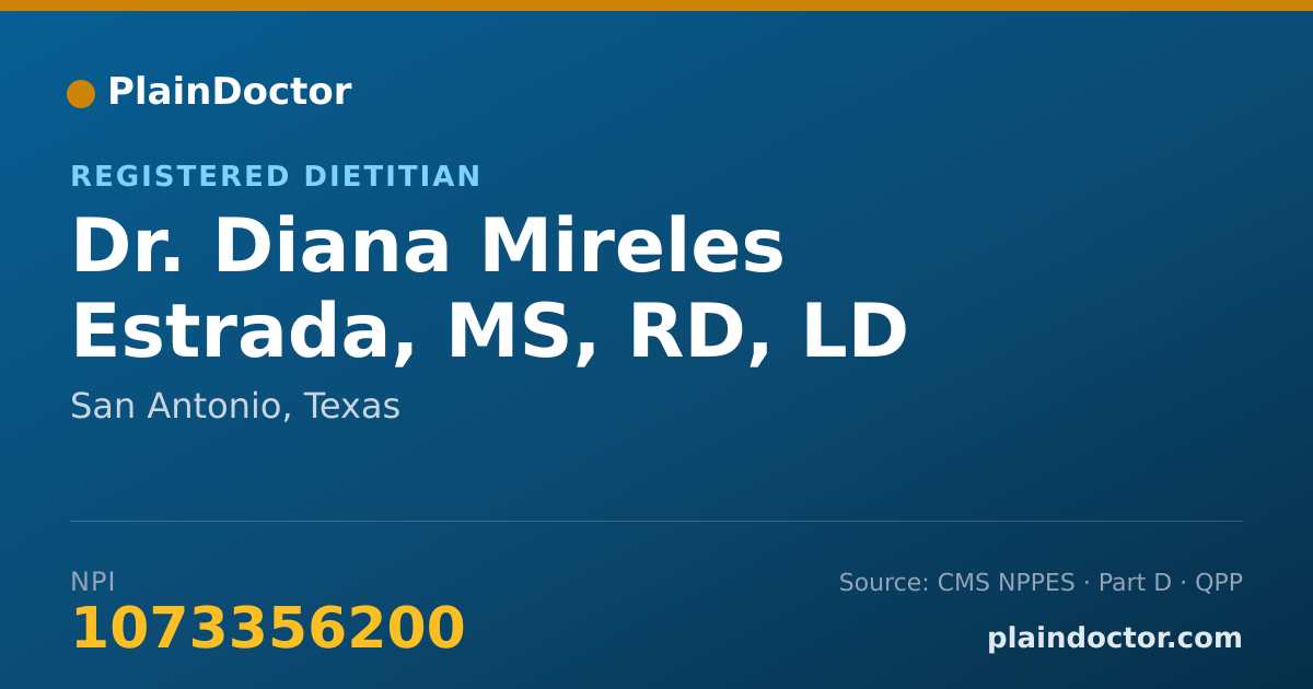 Shareable card for Diana Mireles Estrada, MS, RD, LD - Registered Dietitian, San Antonio, TX