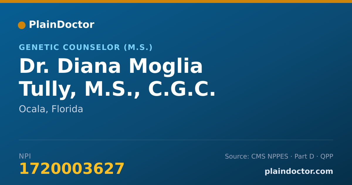 Shareable card for Diana Moglia Tully, M.S., C.G.C. - Genetic Counselor (M.S.), Ocala, FL