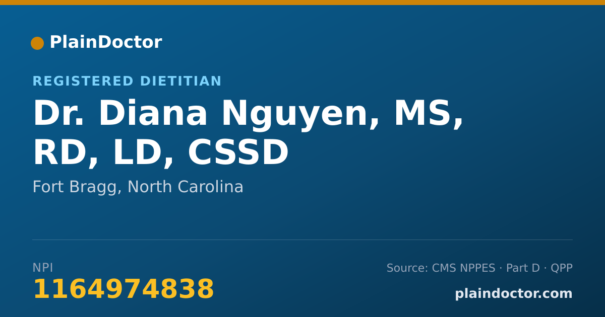 Shareable card for Diana Nguyen, MS, RD, LD, CSSD - Registered Dietitian, Fort Bragg, NC