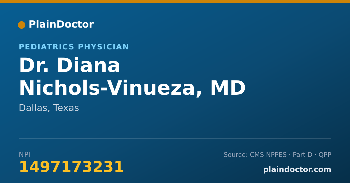 Shareable card for Diana Nichols-Vinueza, MD - Pediatrics Physician, Dallas, TX