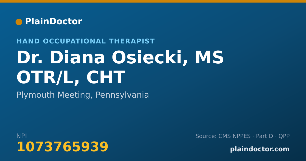 Shareable card for Diana Osiecki, MS OTR/L, CHT - Hand Occupational Therapist, Plymouth Meeting, PA