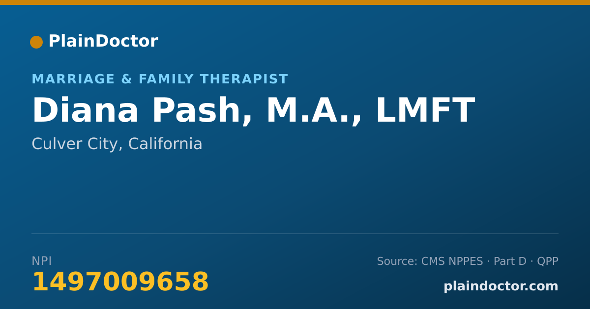 Shareable card for Diana Pash, M.A., LMFT - Marriage & Family Therapist, Culver City, CA