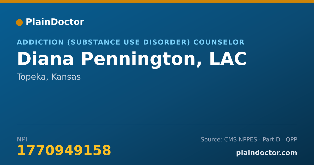 Shareable card for Diana Pennington, LAC - Addiction (Substance Use Disorder) Counselor, Topeka, KS