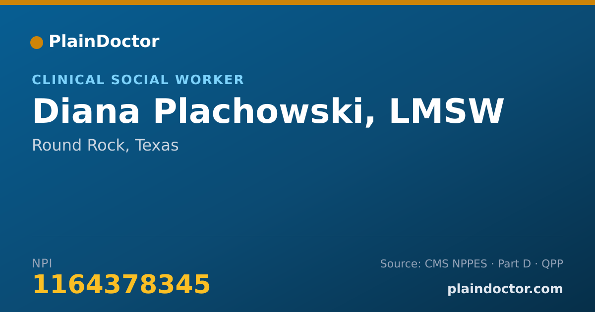 Shareable card for Diana Plachowski, LMSW - Clinical Social Worker, Round Rock, TX