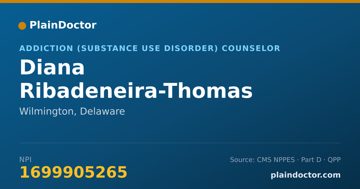 Shareable card for Diana Ribadeneira-Thomas - Addiction (Substance Use Disorder) Counselor, Wilmington, DE